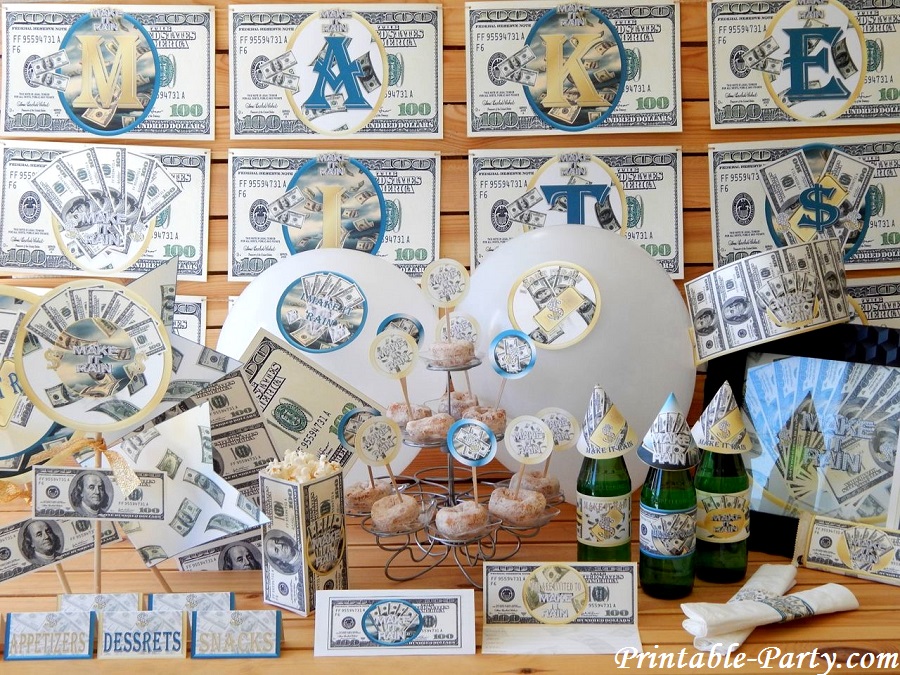 Printable Money Party Supplies | Money Theme Party Decorations