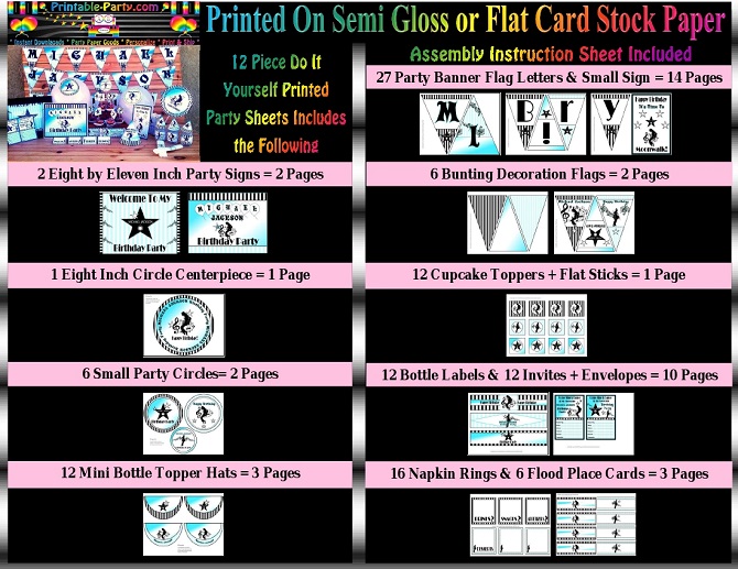 Printable Michael Jackson Party Supplies M.J. Birthday Party Decorations