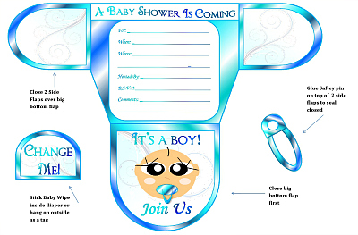 Printable Boy Diaper Baby Shower Invitations