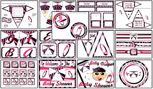 Pink Zebra Diaper Girls Baby Shower Decorations | Printable Baby 