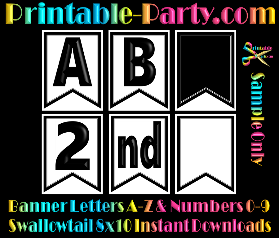 8x10 swallowtail printable banner letters a z with numbers