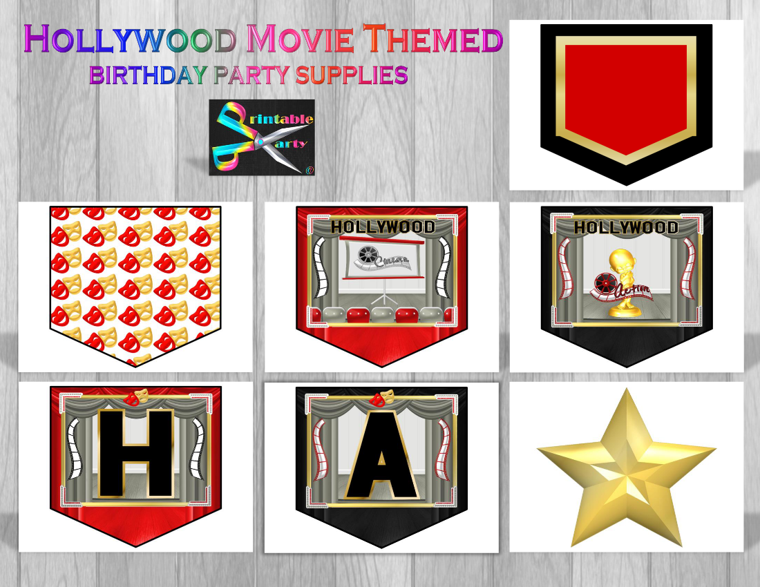 Printable Hollywood Movie Party Supplies | Movie Theme Party Decorations1100 x 850