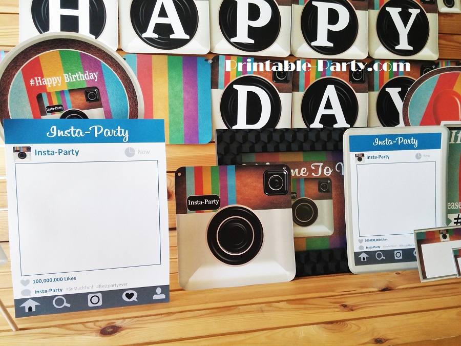 Insta Party  Camera Themed Printable Party  Supplies  Blue