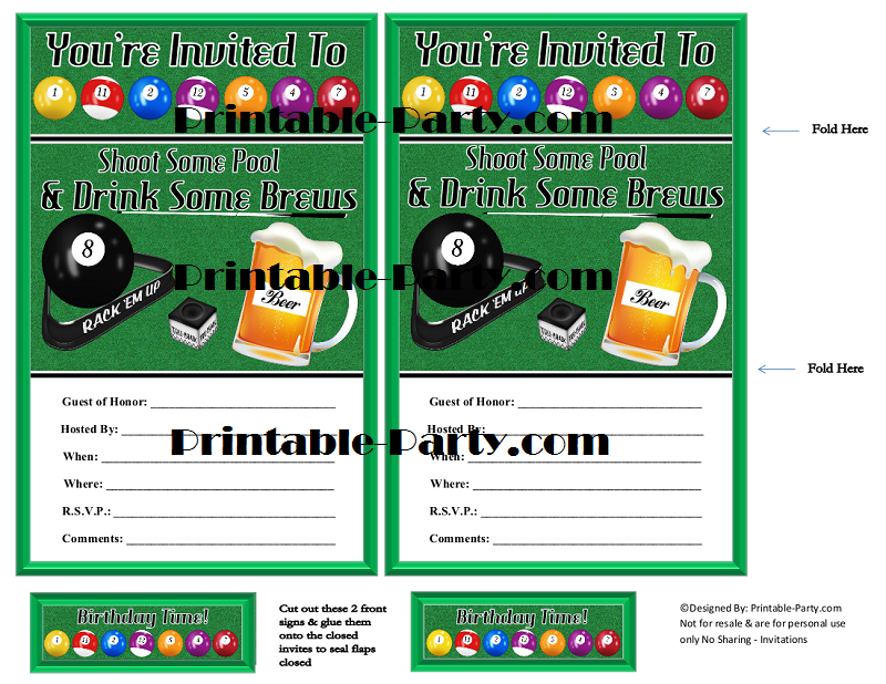 billiards birthday party invitations